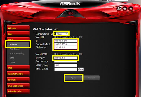 WAN -> INTERNET