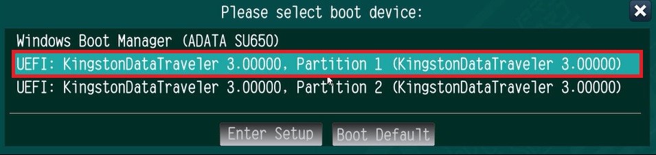 Press <F11> at system POST to launch the boot menu and choose the item 