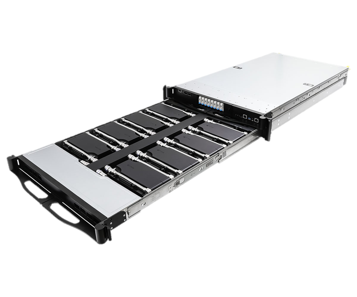ASRock Rack 2U16X-GNR2/DLC RUBIN 2U 直接液冷伺服器，托盤抽出狀態