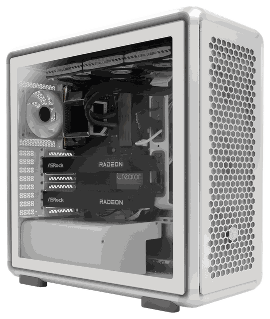 2-GPU AI Workstation — 白色直立機殼，搭載兩張華擎 Radeon Creator 顯示卡