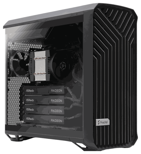 4-GPU AI Workstation — 直立機殼，搭載四張華擎 Radeon 顯示卡