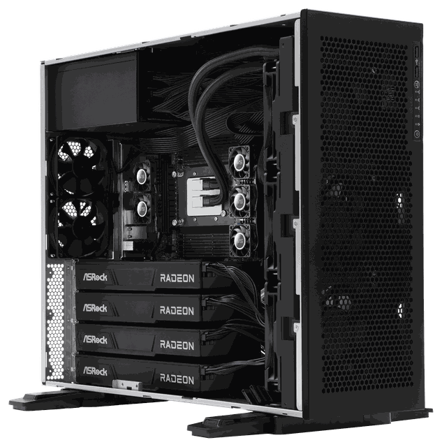 4U AI Inference Workstation — 可上機架的機殼，搭載四張華擎 Radeon 顯示卡