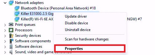Right click your network adapter and select Properties.