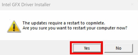 Please restart your computer when the following prompt is shown.